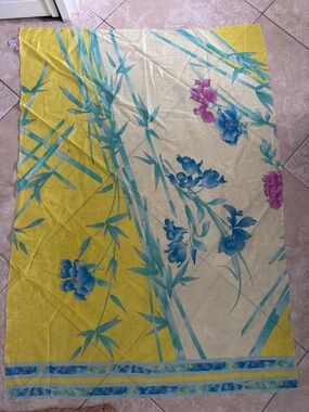 Leonard yellow Floral Bamboo-Print Lightweight Scarf Wrap. 100% cotton.